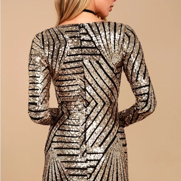 Lulus Party in Hills Black and Gold Sequin Bodycon Dress - Picture 3 of 7